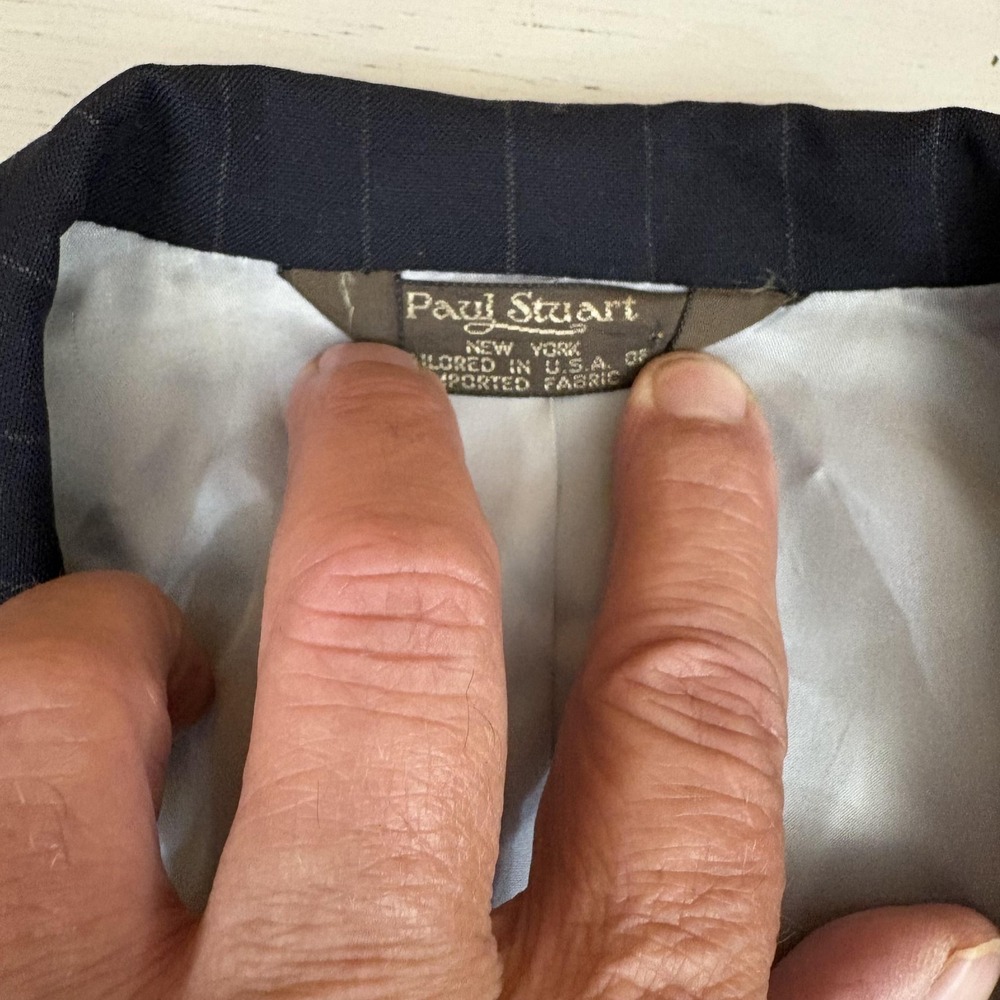 Paul Stuart Suit Mens Navy Pinstripe Wool 2 Pc Tailored In USA Lined Classic - Picture 7 of 16